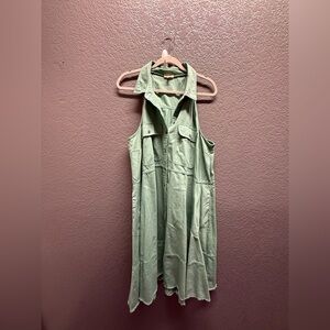 Anthropologie Sleeveless Collared Midi Dress in Sage Green